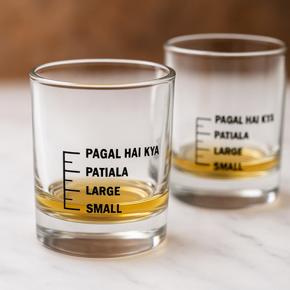Whiskey Glasses Liquor Glass-  Anniversary Birthday Gift Funny Gifts for Husband Bf - SMALL LARGE PATIYALA PAGAL HAI KYA