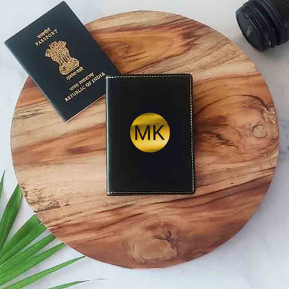 PU Leather Passport Cover Personalized for Men - Circle Initials