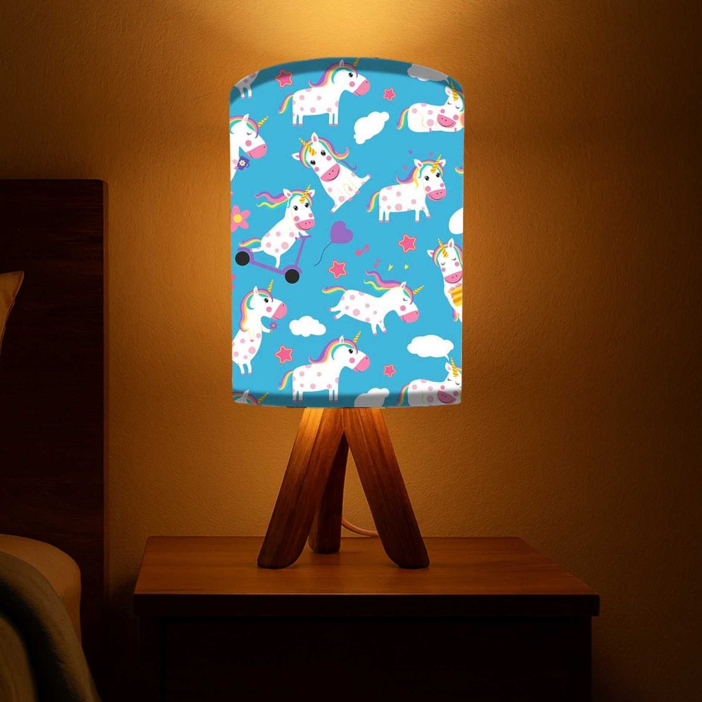 Unicorn Small Wooden Tripod Table Lamp-Kids Lamps (3W LED Bulb Included)
