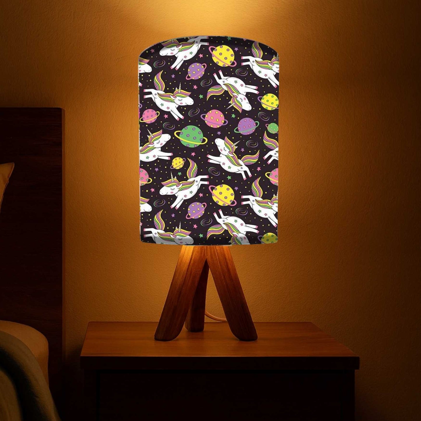 Wooden Side Table Lamps For Bedroom-Flying Unicorn (3W LED Bulb Included)