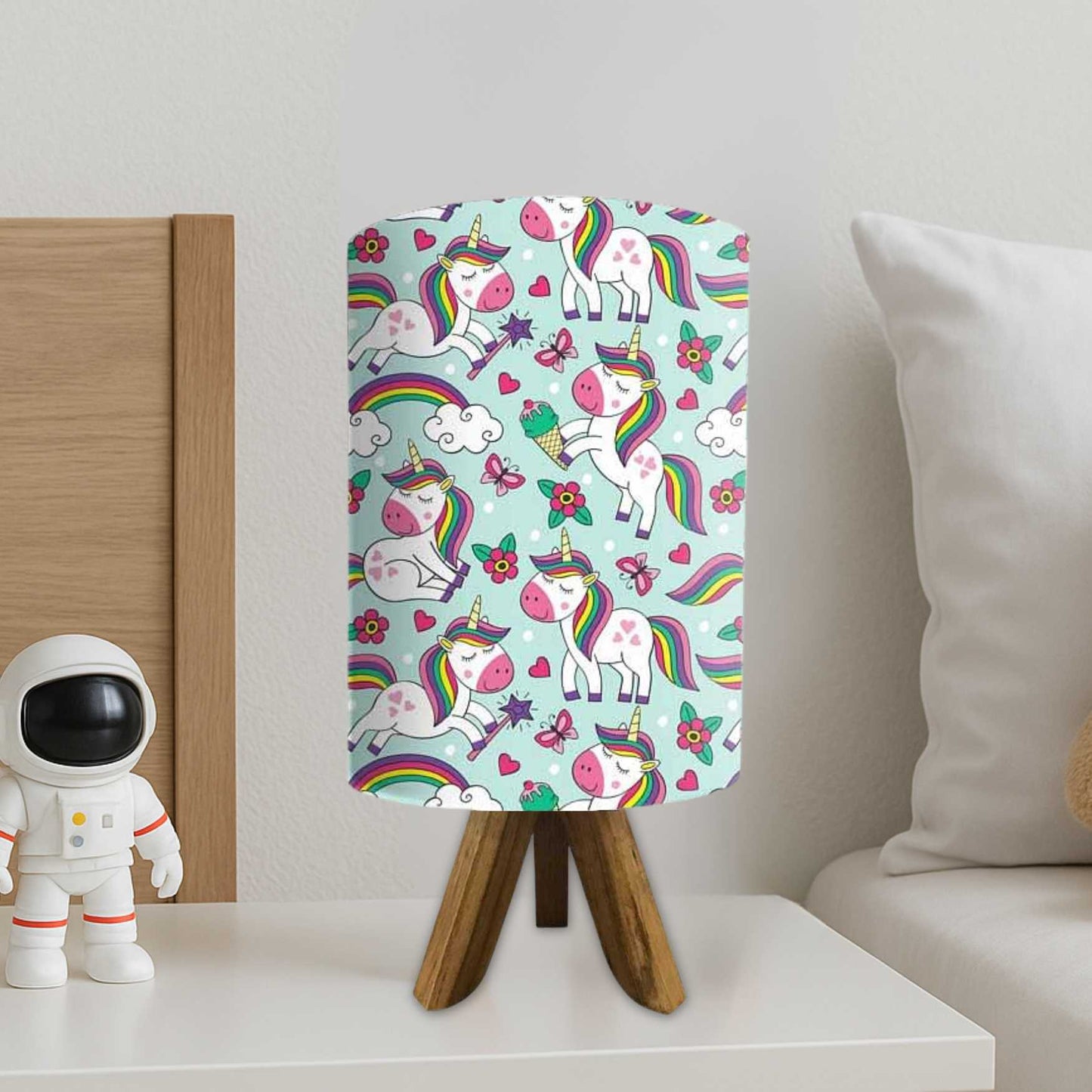 Wooden Tripod Table Lamp base For Bedroom-Cute Unicorn (3W LED Bulb Included)