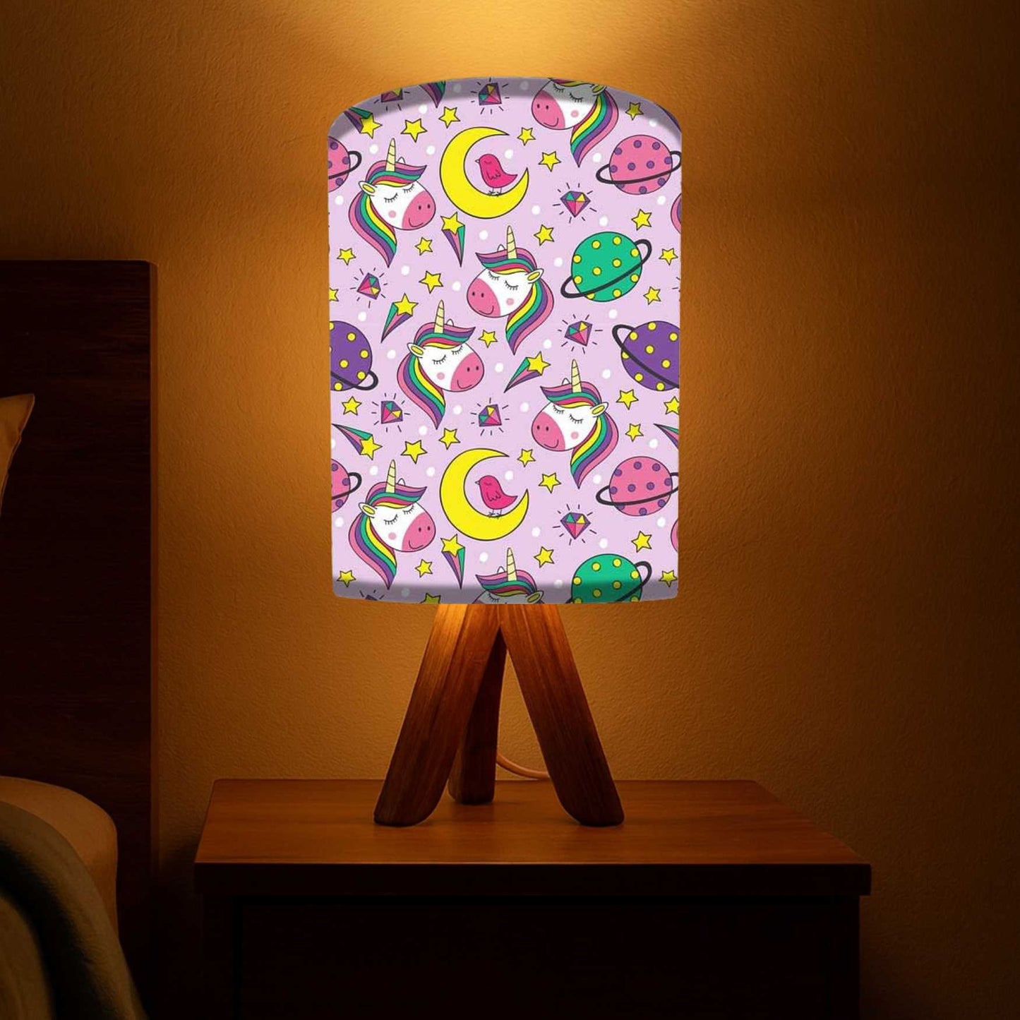 Wooden Table Lamp For Bedroom-Pink Unicorn (3W LED Bulb Included)