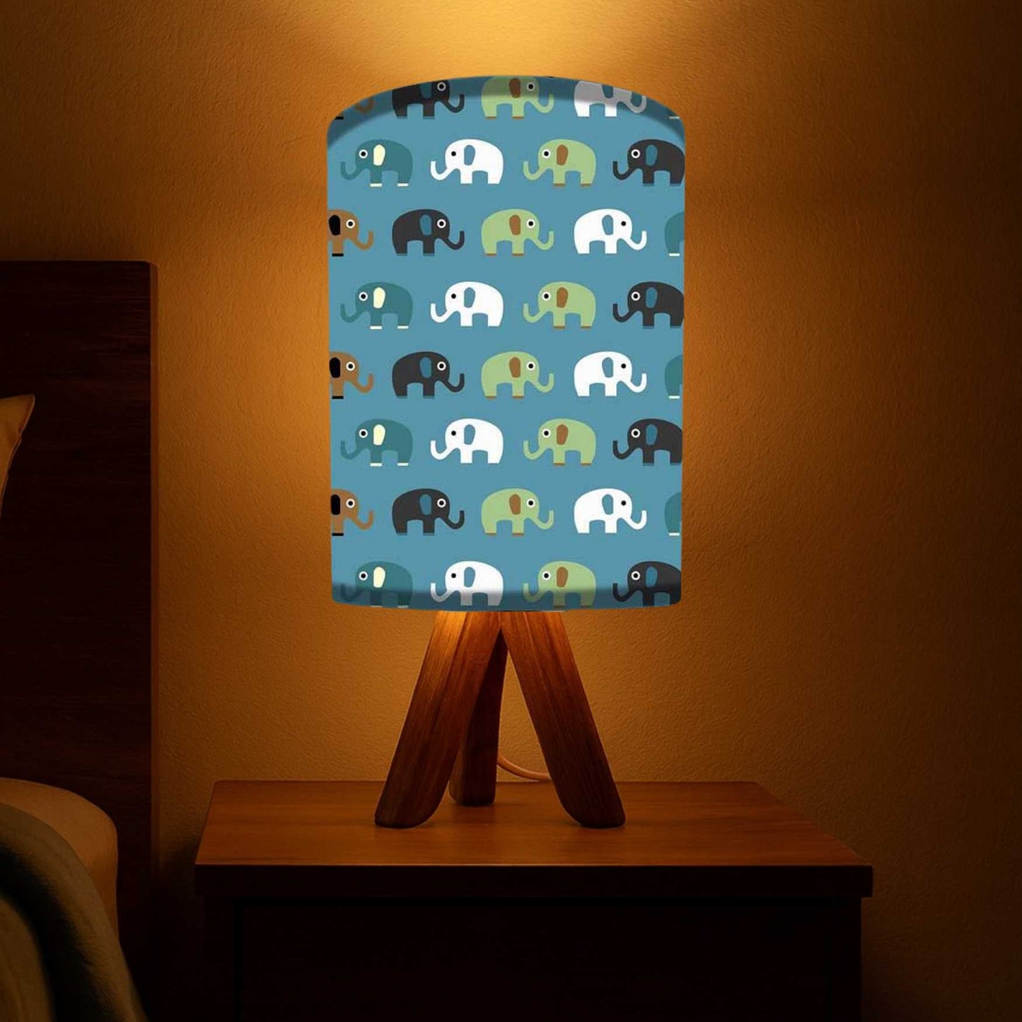 Wooden Lamp Table For Bedroom-Elephants (3W LED Bulb Included)