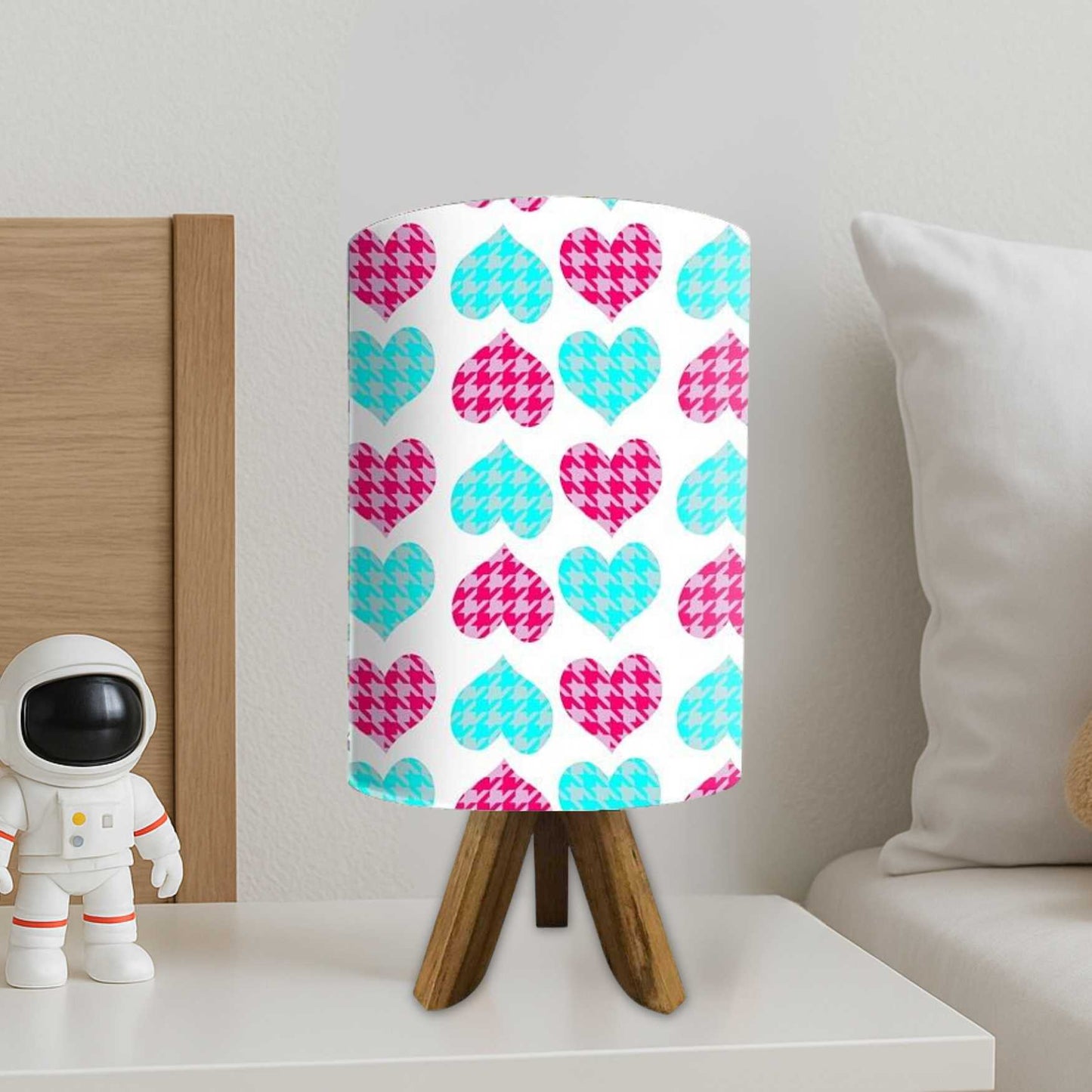 Wooden Table Lamps for living room-Pink Hearts (3W LED Bulb Included)