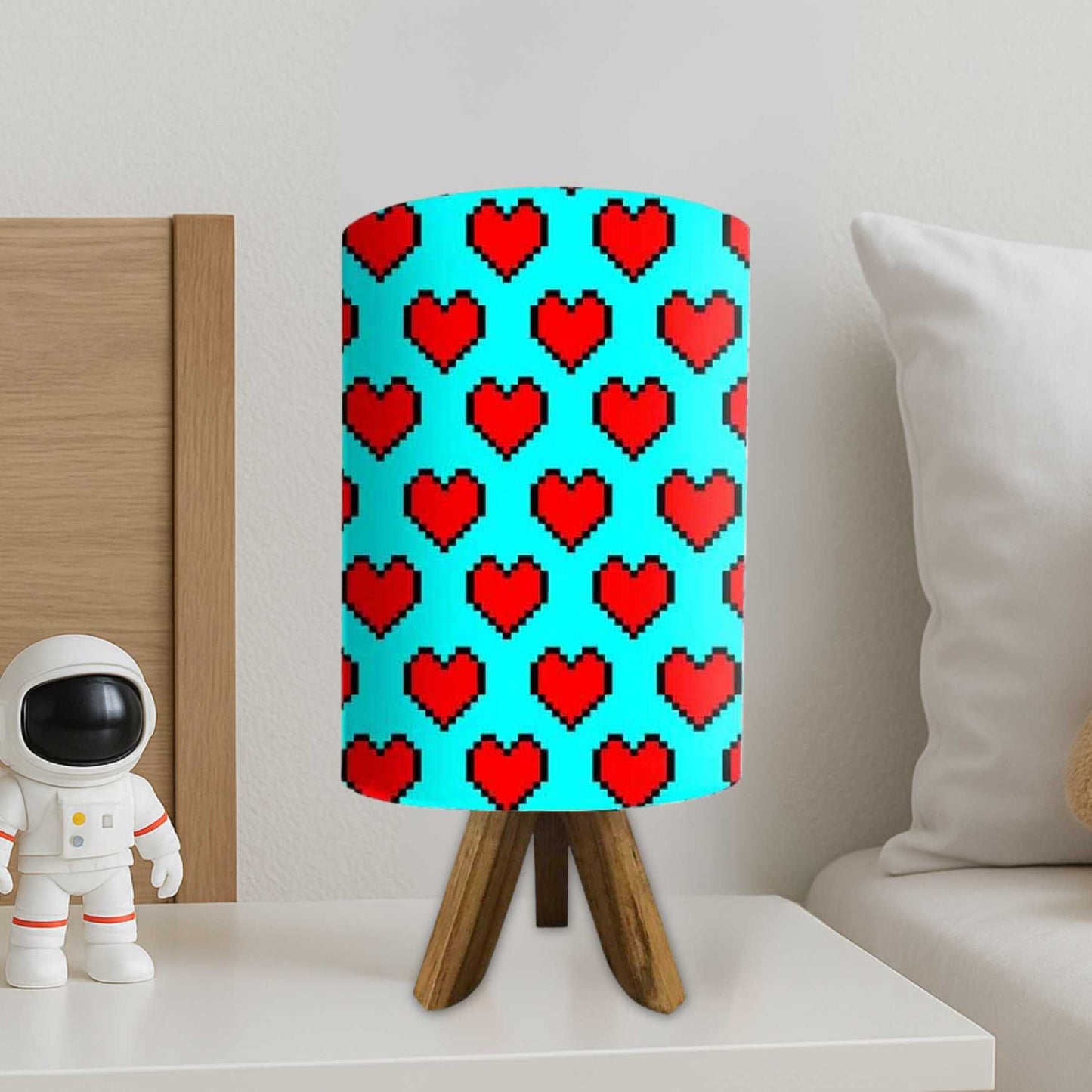 Handmade Wooden Table Lamps For Bedroom-Red Hearts (3W LED Bulb Included)