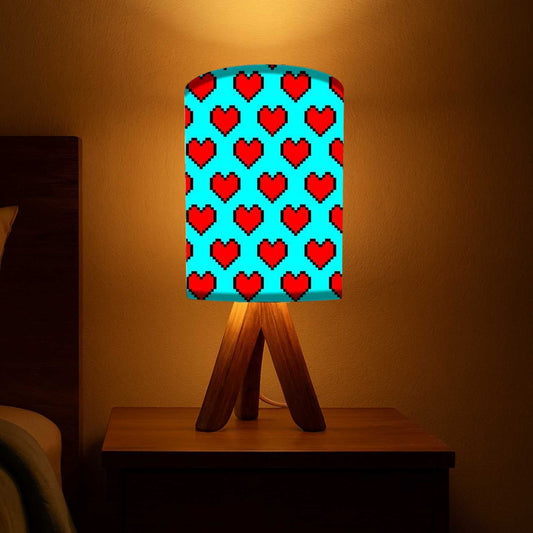 Handmade Wooden Table Lamps For Bedroom-Red Hearts (3W LED Bulb Included)