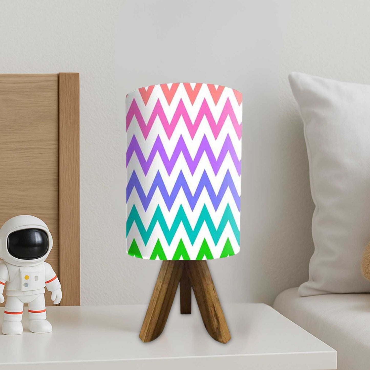 Light Wood Table Lamp For Bedroom-Multicolor Lines (3W LED Bulb Included)