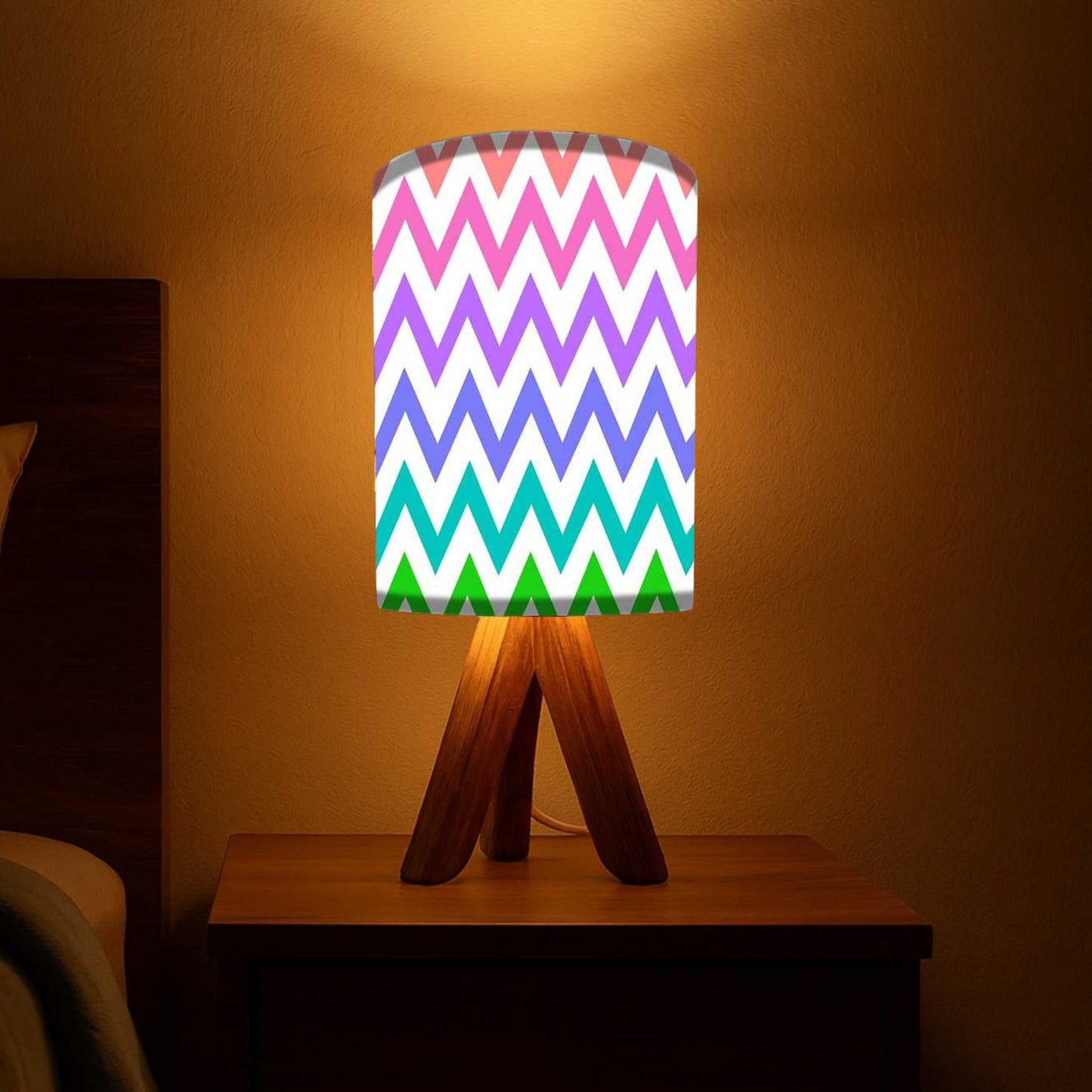 Light Wood Table Lamp For Bedroom-Multicolor Lines (3W LED Bulb Included)