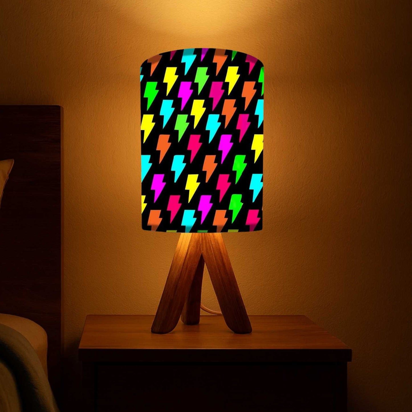 Natural Wood Table Lamp For Bedroom-Flashes (3W LED Bulb Included)