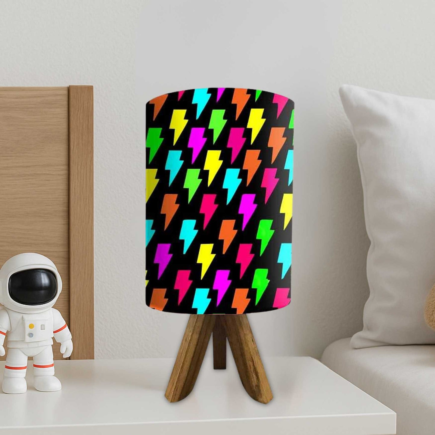 Natural Wood Table Lamp For Bedroom-Flashes (3W LED Bulb Included)