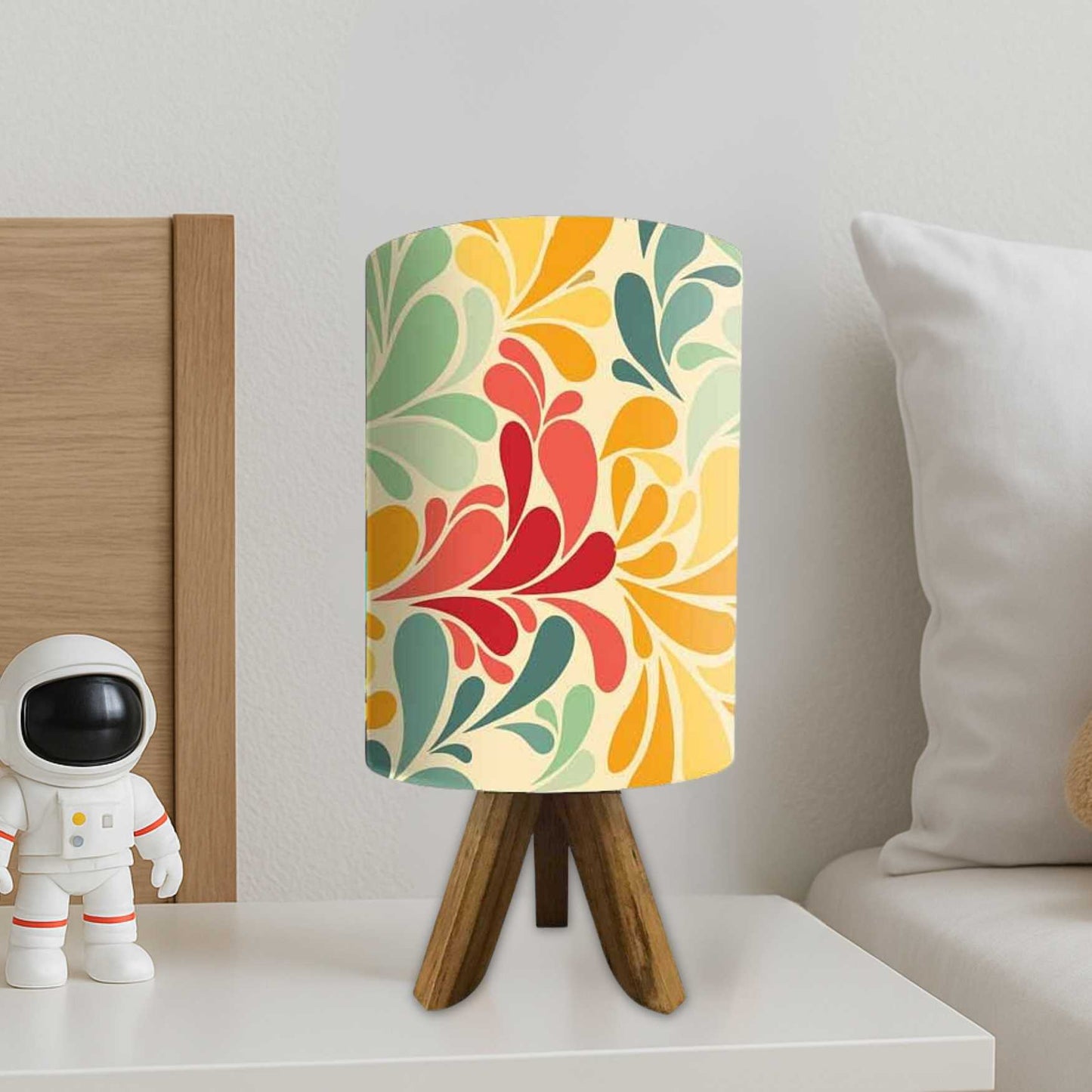 Wooden Table Lamp Mini Tripod Lamps For Bedroom-Retro Flower (3W LED Bulb Included)