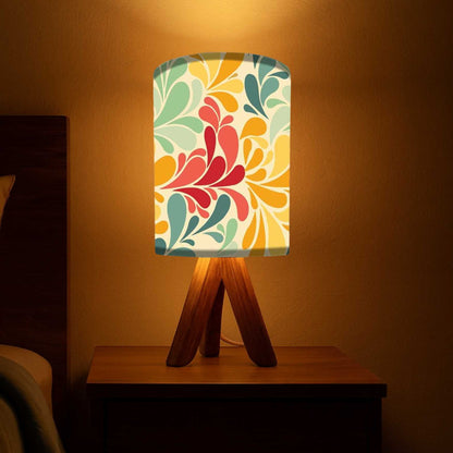 Wooden Table Lamp Mini Tripod Lamps For Bedroom-Retro Flower (3W LED Bulb Included)