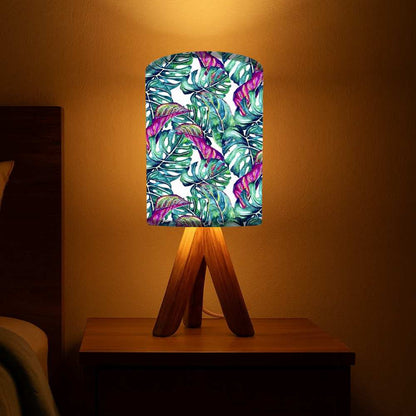 Wood Base Table Lamps For Bedroom-Pink Leaves (3W LED Bulb Included)