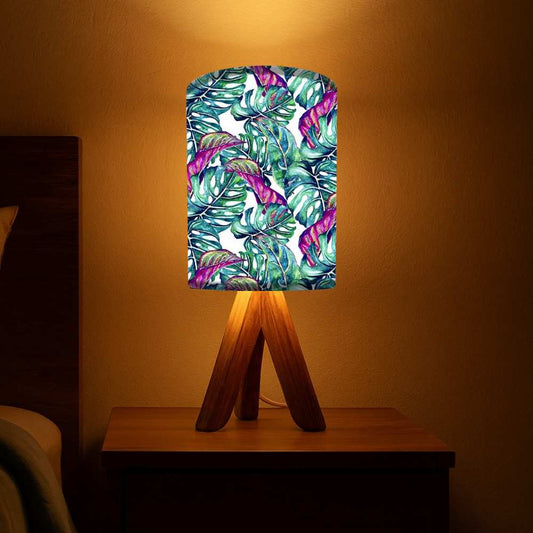 Wood Base Table Lamps For Bedroom-Pink Leaves (3W LED Bulb Included)