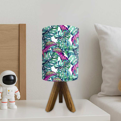 Wood Base Table Lamps For Bedroom-Pink Leaves (3W LED Bulb Included)