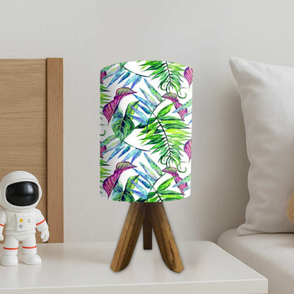 Wooden Base Lamp For Bedroom-Green Pink Leaves (3W LED Bulb Included)