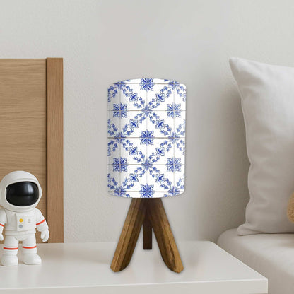 Wooden Table Lamp For Bedroom-White Flower Tiles (3W LED Bulb Included)