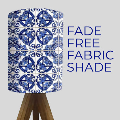 Wooden Lantern Table Lamp For Bedroom-Blue Floral Tiles (3W LED Bulb Included)