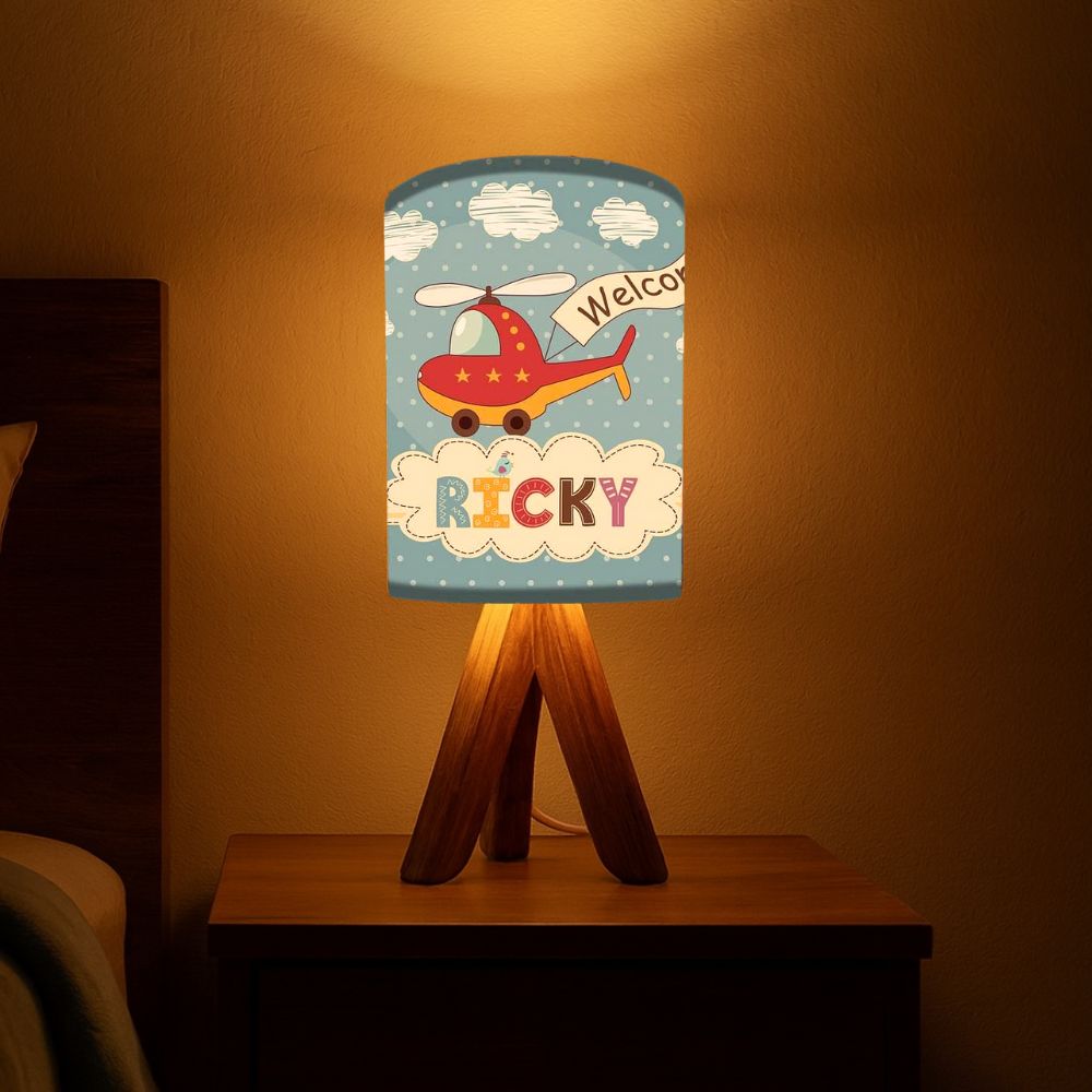 Personalized Wooden Table Lamp Gift For Kids Birthday-Helicopter (3W LED Bulb Included)