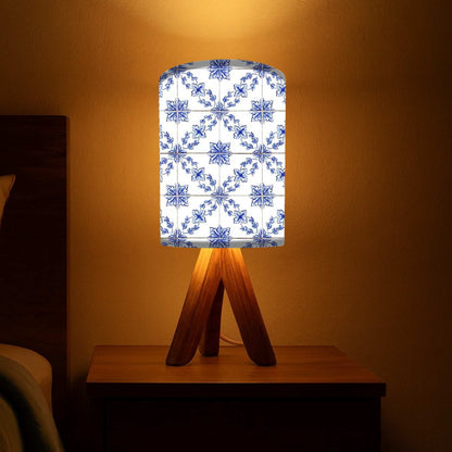 Wooden Table Lamp For Bedroom-White Flower Tiles (3W LED Bulb Included)