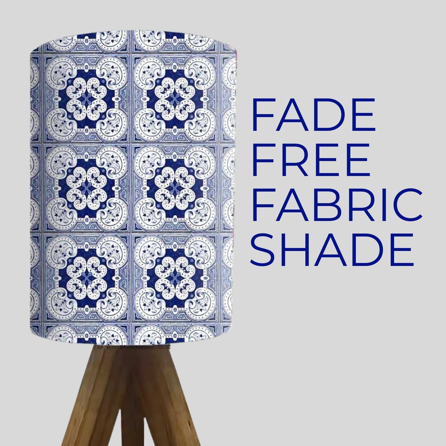 Wooden Tripod Table Lamp base For Bedroom-Square Blue Flower Tiles (3W LED Bulb Included)