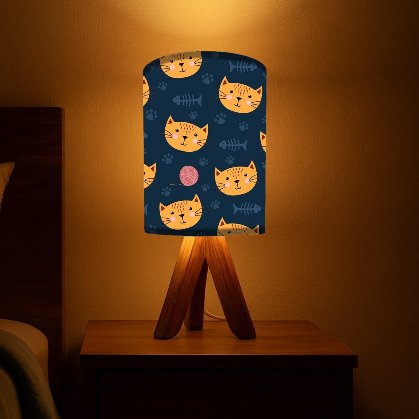 Compact Tripod Lamp with Wooden Base-3w LED Bulb Included