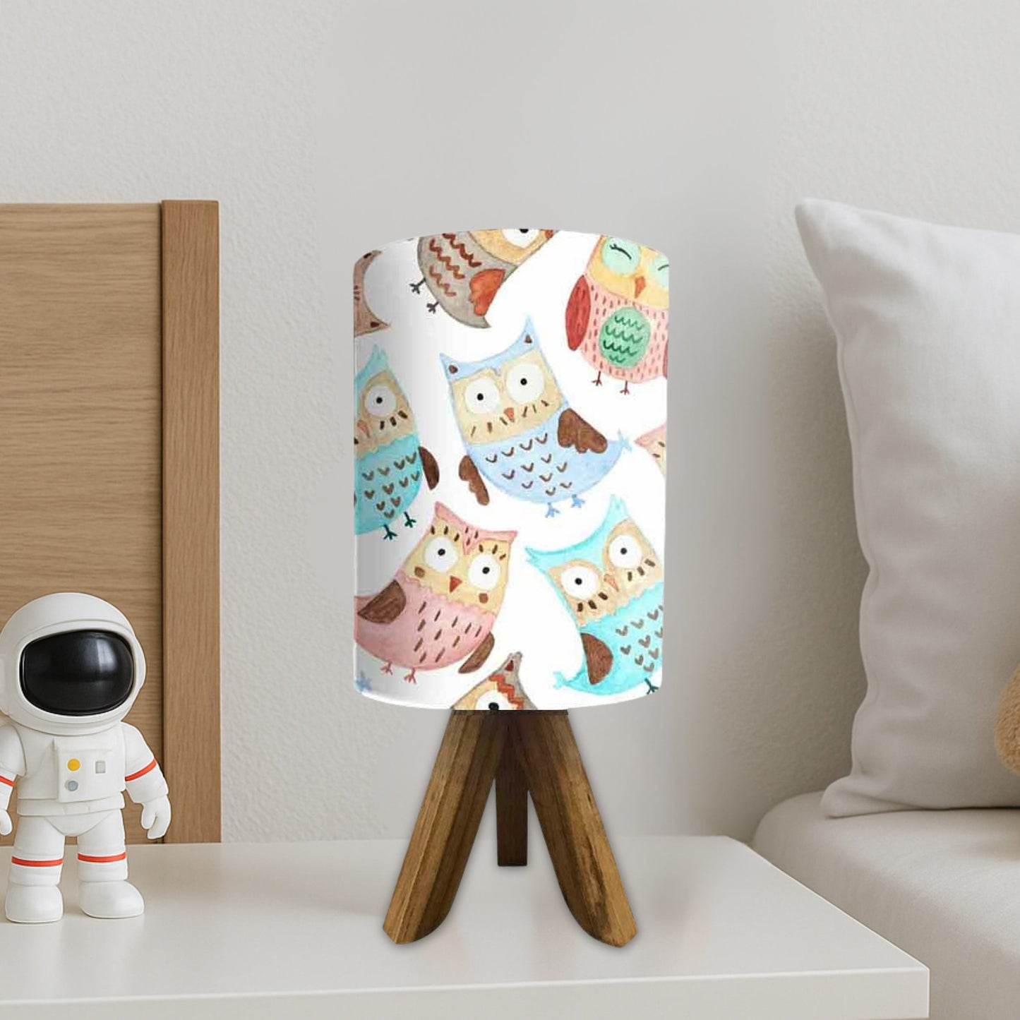 Mini Lamp for Kids Bedroom with Wooden Tripod Base-3w LED Bulb Included