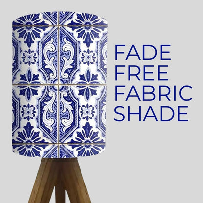 Wooden Tripod Table Lamp For Bedroom-Vertical Blue Flower Tiles (3W LED Bulb Included)