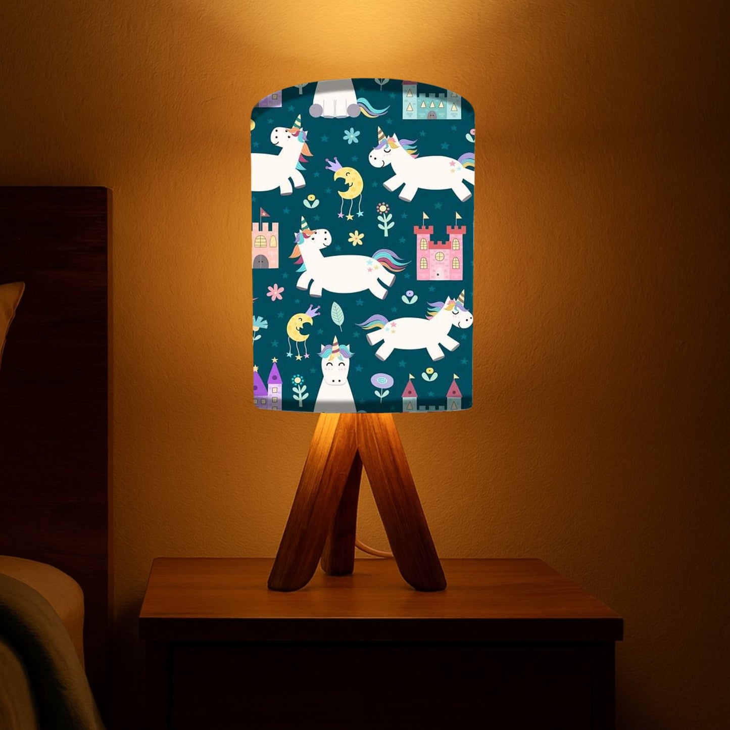 Wood Base Table Lamps For Kids-Cute Unicorn (3W LED Bulb Included)