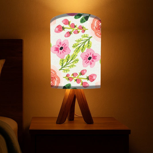 Small Wooden Bedside Table Lamps For Bedroom Living Room-Watercolor Flower (3W LED Bulb Included)