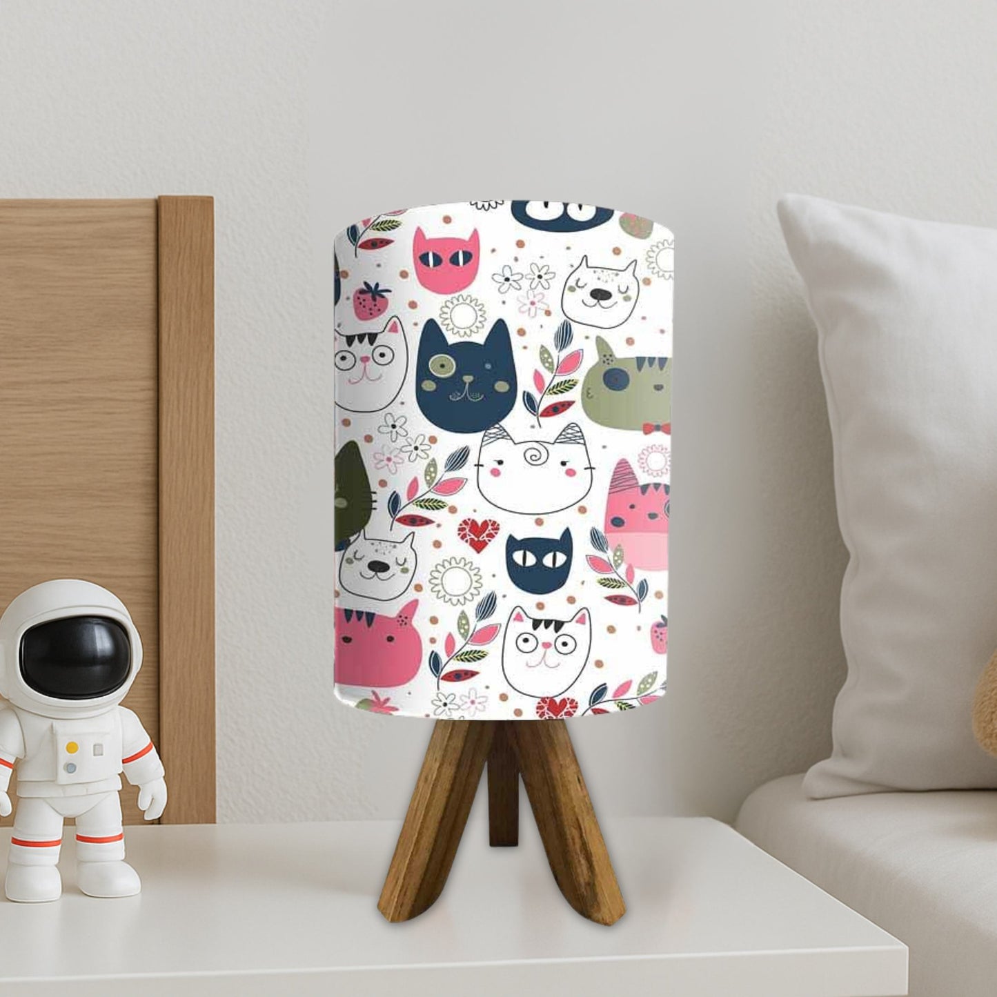 Wooden Stick Lamp For Bedroom-Cute Cats (3W LED Bulb Included)
