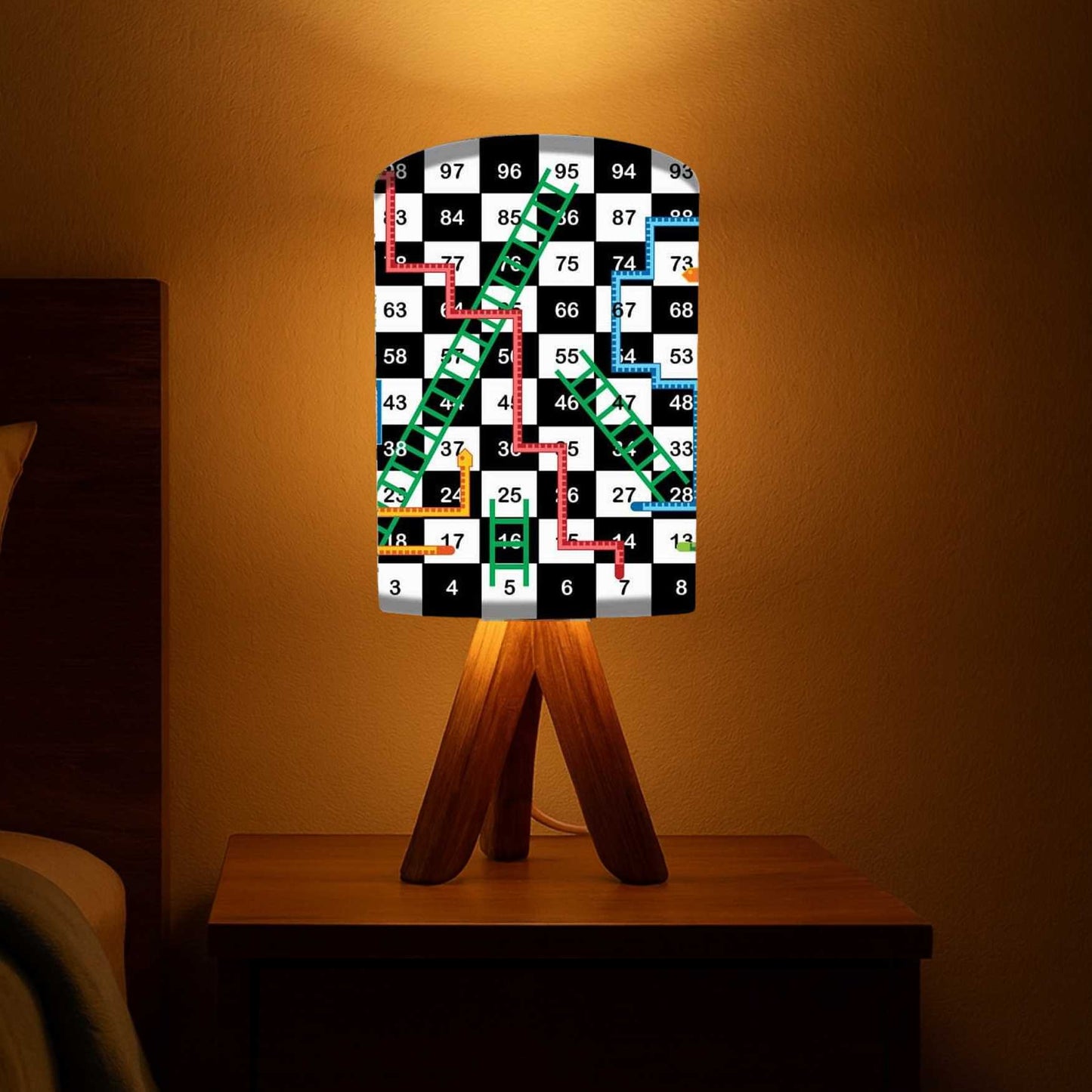 Natural Wood Table Lamp For Bedroom - Snake & Ladder (3W LED Bulb Included)