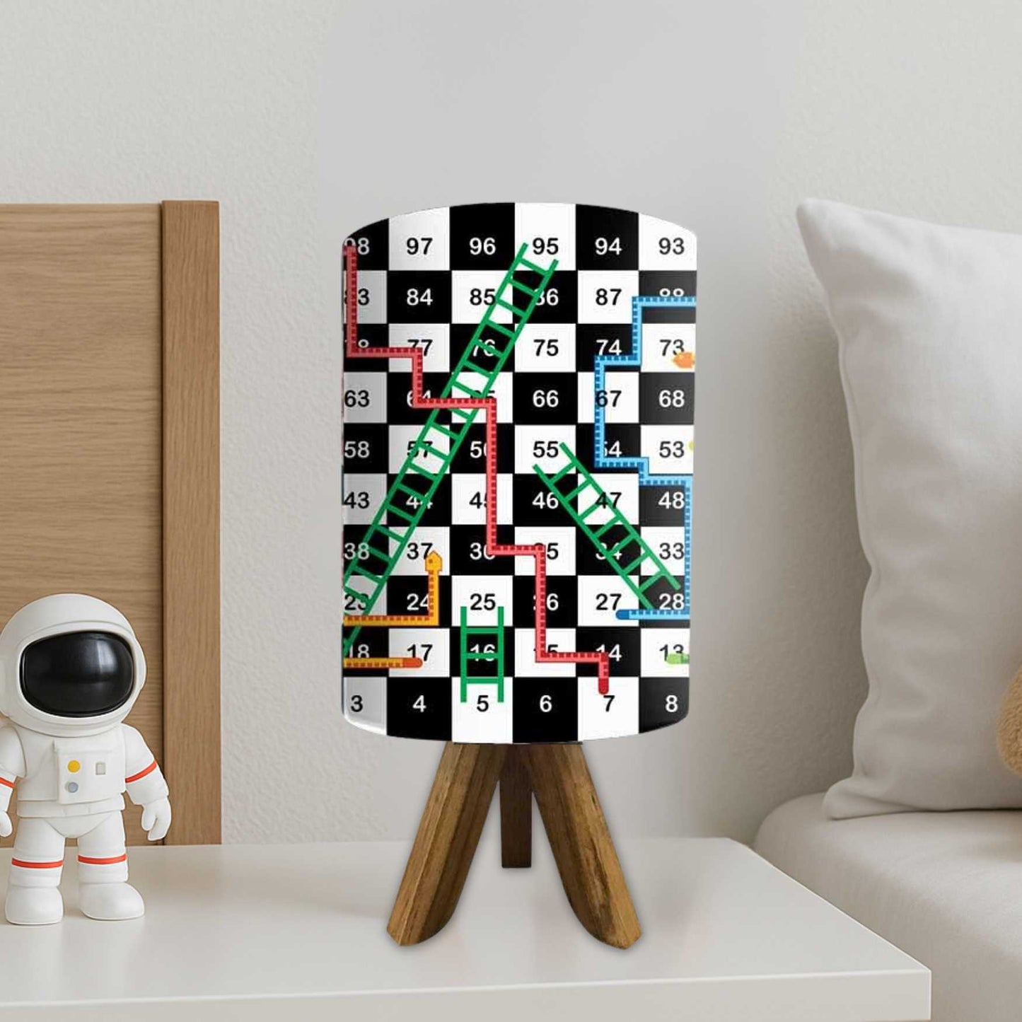 Natural Wood Table Lamp For Bedroom - Snake & Ladder (3W LED Bulb Included)