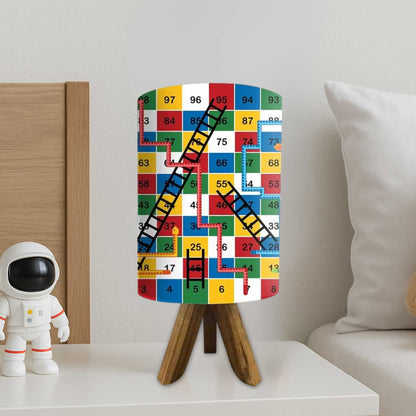 Sheesham Wood Lamp Table For Bedroom-Multicolor Snake & Ladder (3W LED Bulb Included)