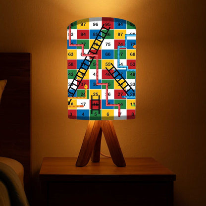 Sheesham Wood Lamp Table For Bedroom-Multicolor Snake & Ladder (3W LED Bulb Included)