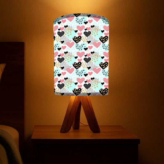 Small Wooden Lamp Table For Bedroom-Dotted Hearts (3W LED Bulb Included)
