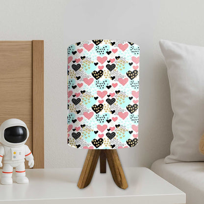 Small Wooden Lamp Table For Bedroom-Dotted Hearts (3W LED Bulb Included)