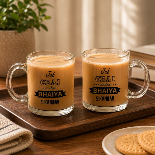 Unique Tea Glass Mug Rakhi Cup For Brother -Set of 2 Mugs - Chai