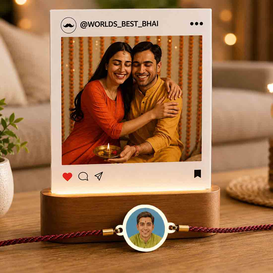 Custom Rakhi Gift Set for Brother – LED Photo Lamp & Super Bro / Photo Rakhi