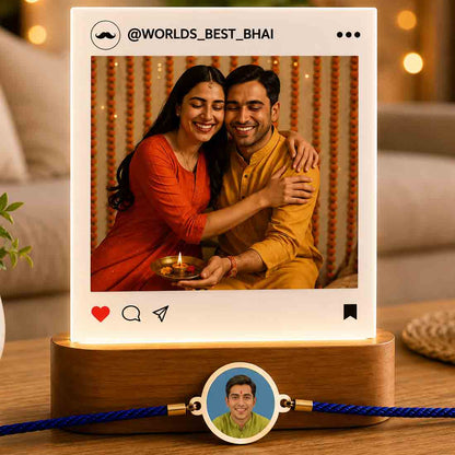 Custom Rakhi Gift Set for Brother – LED Photo Lamp & Super Bro / Photo Rakhi