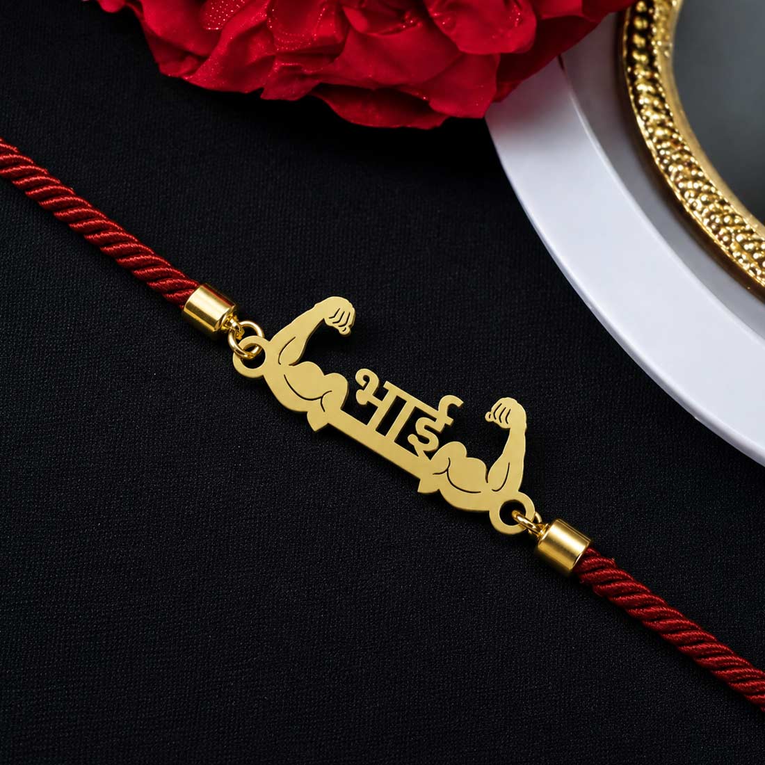 Personalized Gift for Brother - Golden Acrylic Rakhi, Gym Shaker & Water Bottle Rakhi Gift Set for Raksha Bandhan