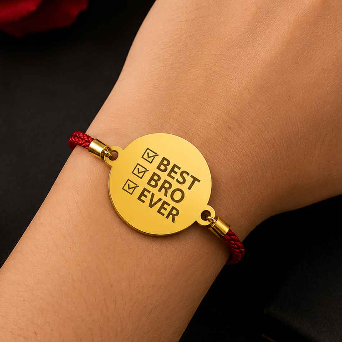 Stylish Best Brother Rakhi - Golden Round Acrylic Rakhi for Brother