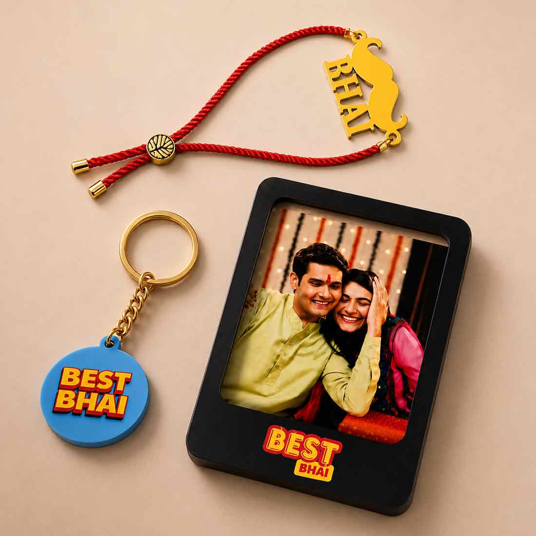 Perfect Gifts of Raksha Bandhan for Brother – Rakhi Gift Set with Photo Magnet, Keychain & Chocolates