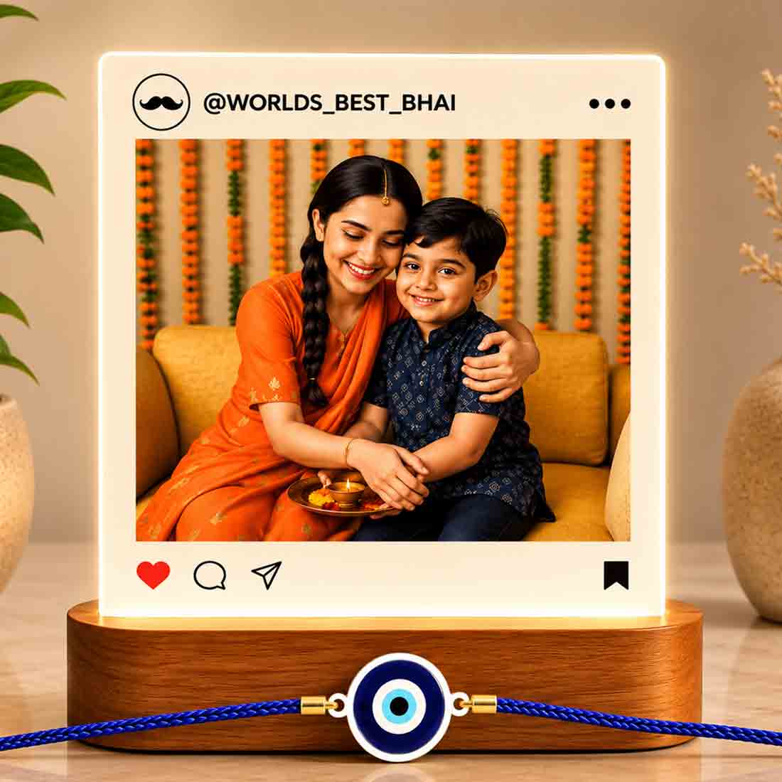 Custom Rakhi Gift Set for Brother – LED Photo Lamp & Super Bro / Photo Rakhi