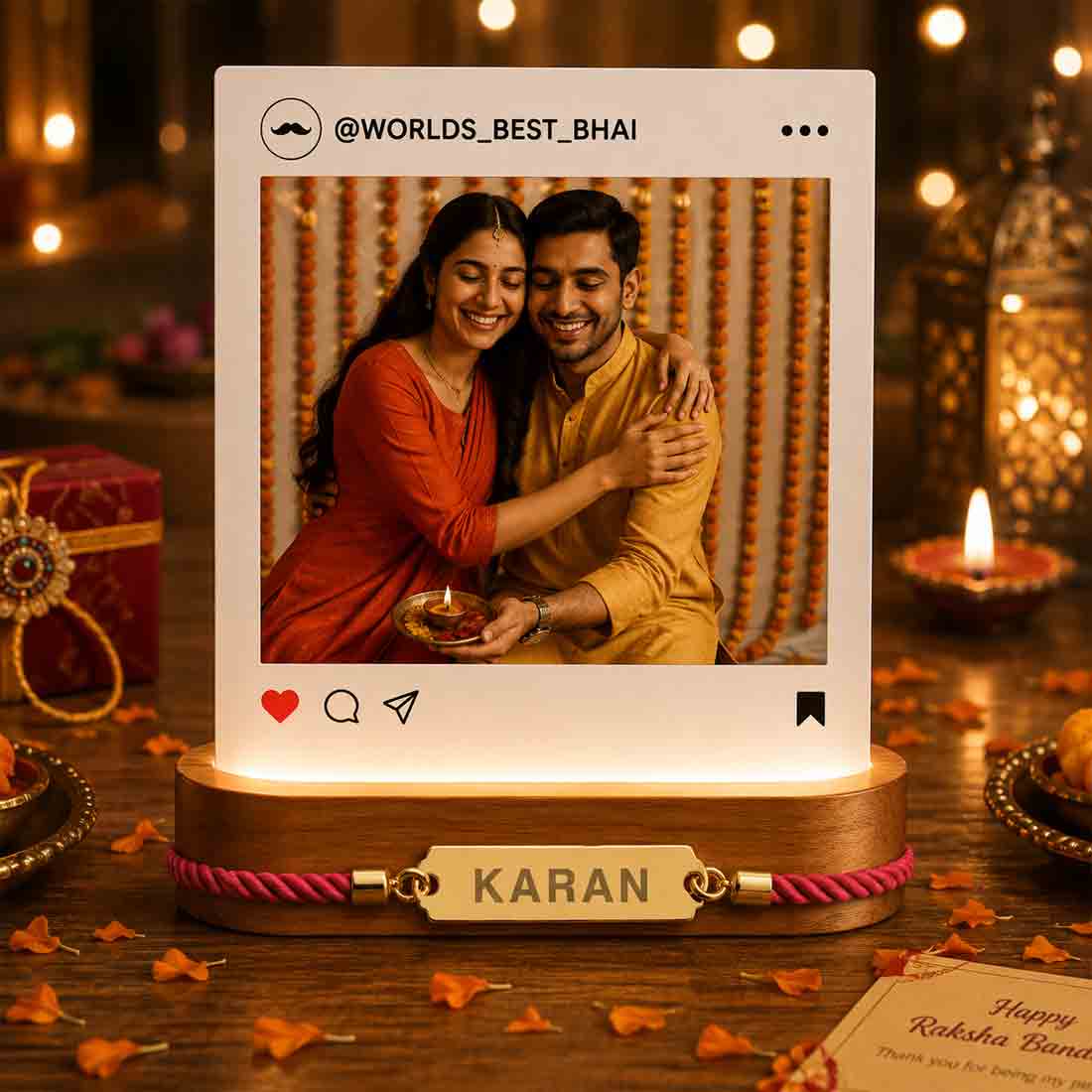 Custom Rakhi Gift Set for Brother – LED Photo Lamp & Super Bro / Photo Rakhi