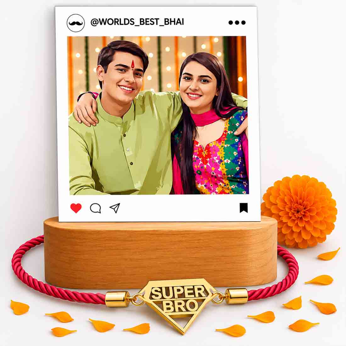 Custom Rakhi Gift Set for Brother – LED Photo Lamp & Super Bro / Photo Rakhi