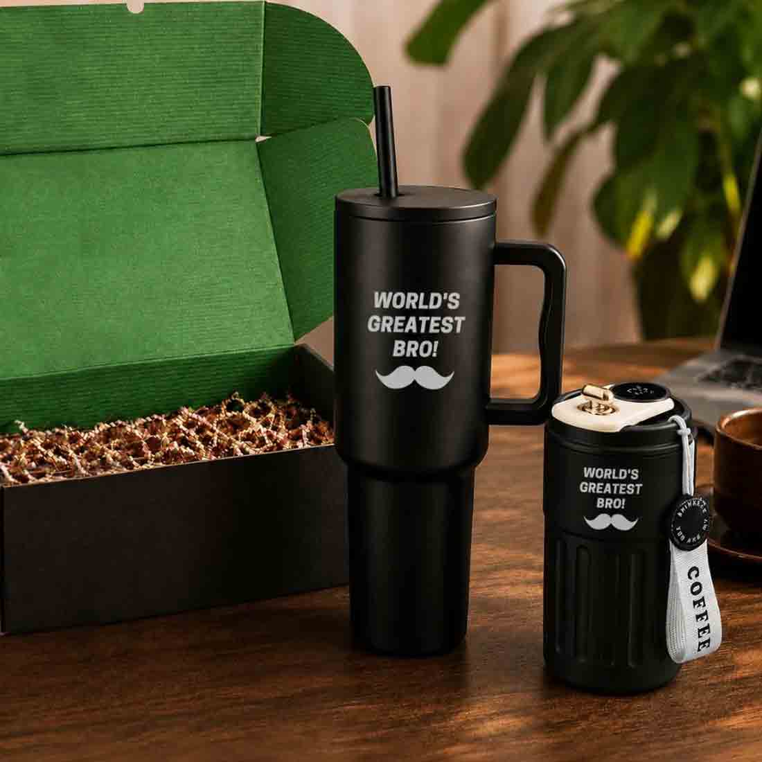 Raksha Bandhan Gift Set for Brother | Includes 1200ml Travel Tumbler and 500ML Temperature Displaying Coffee Tumbler