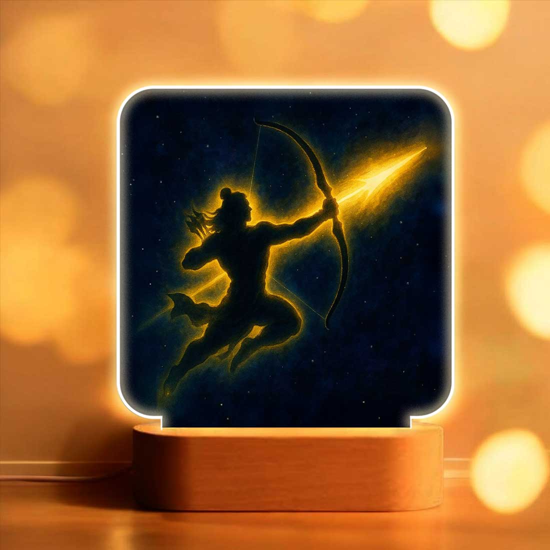 Shri Ram LED Night Lamp – Devotional Light for Home Temple, Wood Base Gift for Diwali