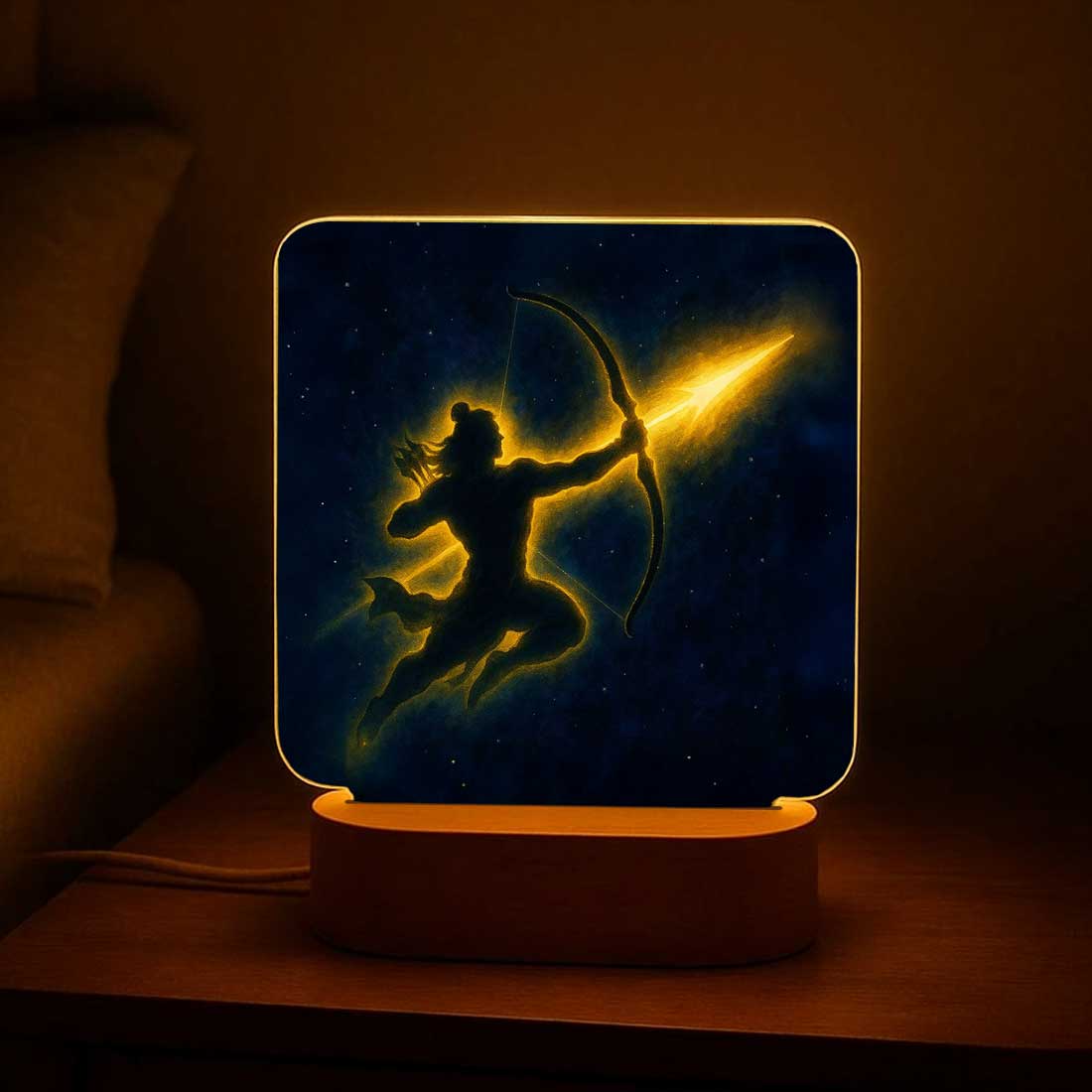 Shri Ram LED Night Lamp – Devotional Light for Home Temple, Wood Base Gift for Diwali