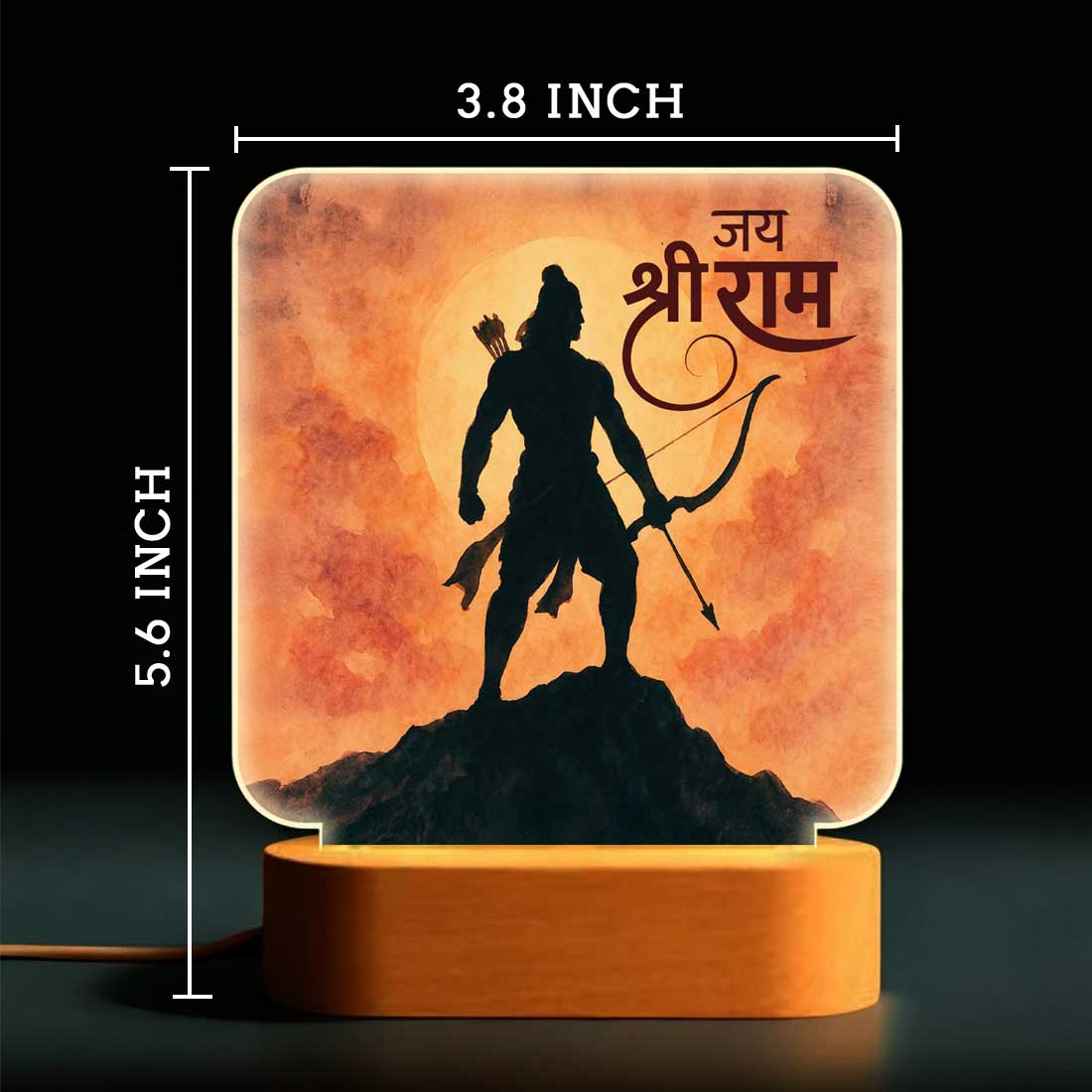 Ram Ji Temple Night Lamp – Premium Wooden Base Night Light, Spiritual Décor for Poja Mandir
